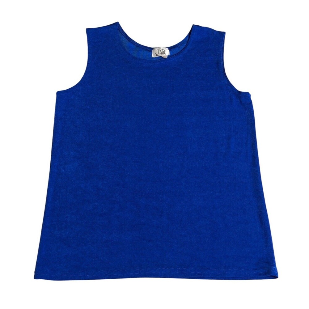Vintage 90s Jostar Top Womens Medium Blue Slinky Sleeveless Tank Stretch USA‎